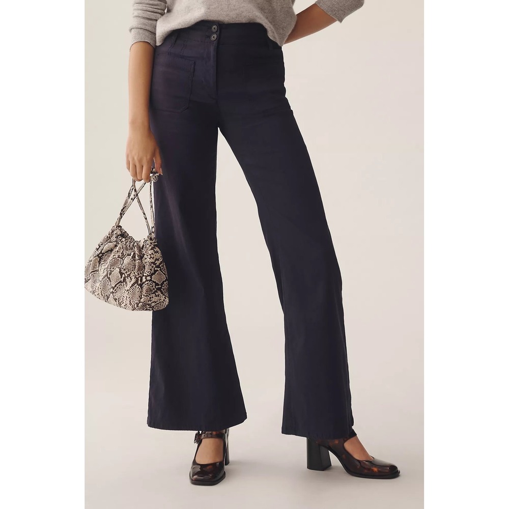 Maeve Anthropologie The Junie Pant Women 24 Magic Fabric Black Flare Wide Leg